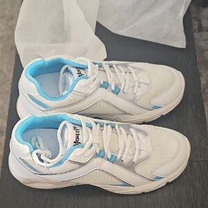 Women's White and Blue Athletic Shoes
